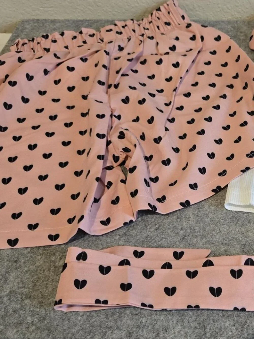 3-Piece Heart Print Short Set 3D Flower Applique Top and Boutique Summer Outfit